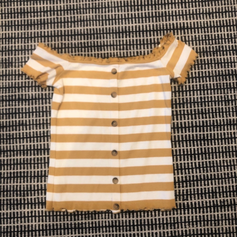 Yellow and White Striped Off the Shoulder Top